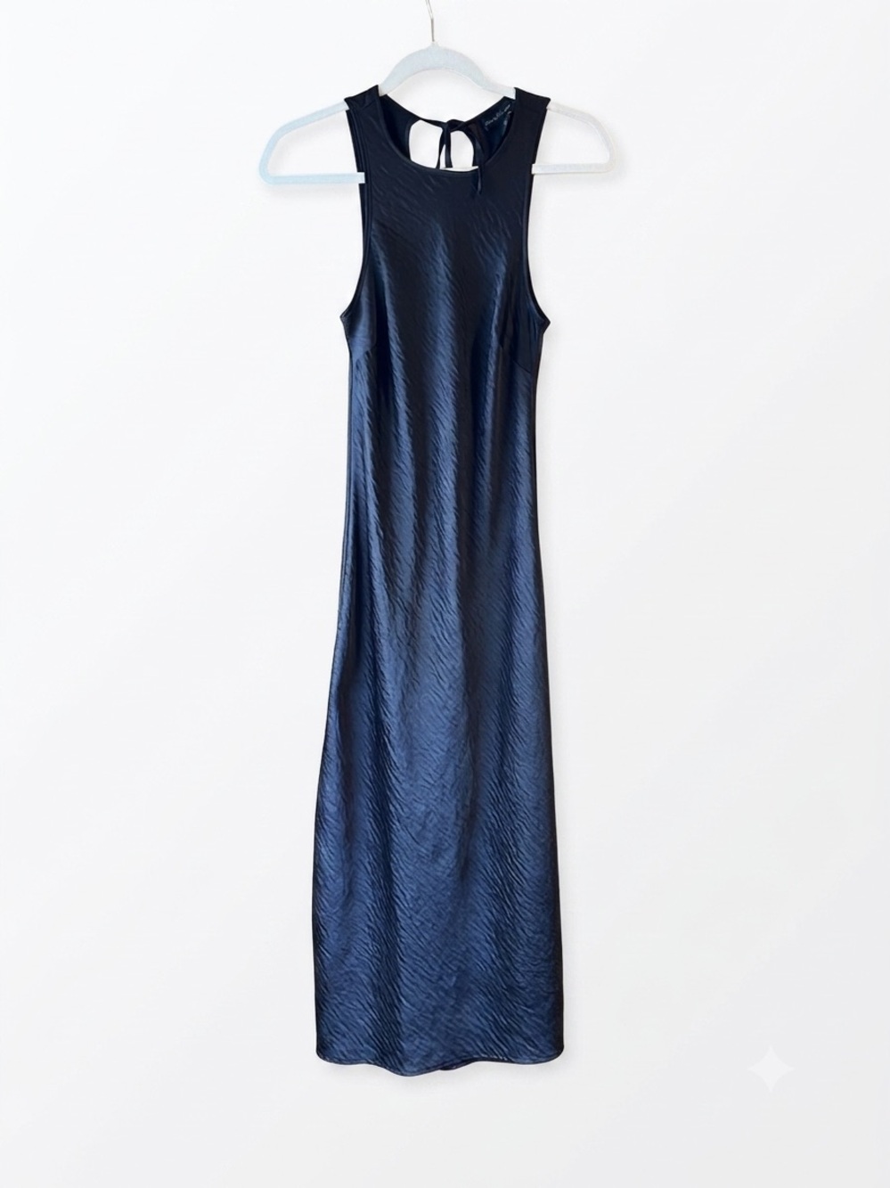 House of Harlow 1960 Black Satin Textured High Neck Midi Dress Tie Back - Size S